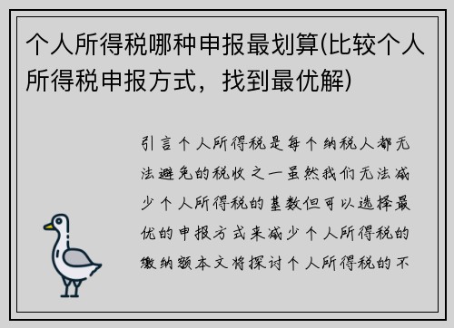 个人所得税哪种申报最划算(比较个人所得税申报方式，找到最优解)